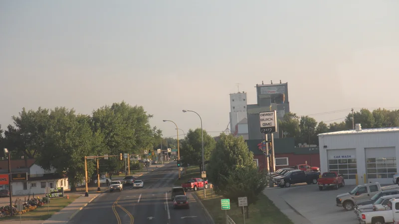 North Dakota Highway 20 in Devils Lake from train track.jpg