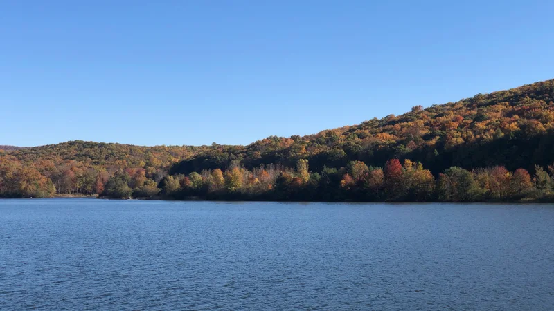 2024-10-18 09 51 04 Autumn view northeast across Monksville Reservoir from Passaic County Route 511 (Greenwood Lake Turnpike) in West Milford Township, Passaic County, New Jersey.jpg