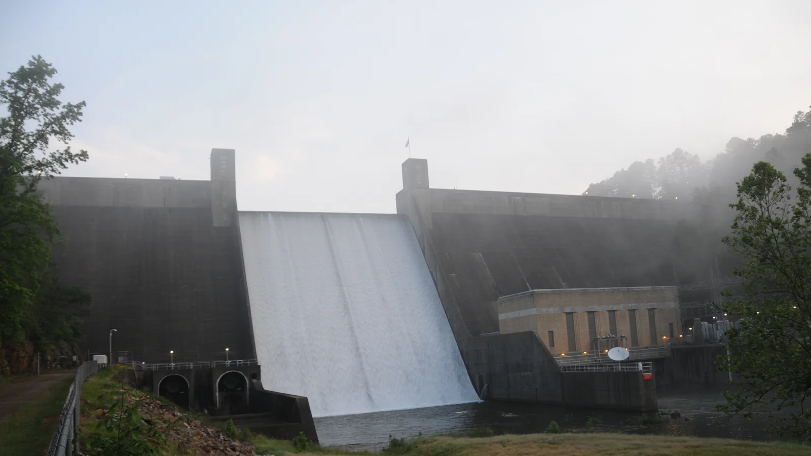 Water flows over Narrows Dam, Lake Greeson, Arkansas.jpg