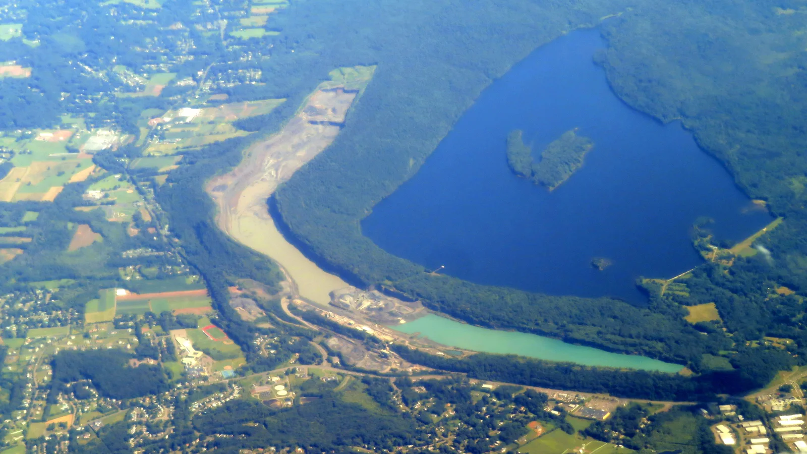 Aerial view of Tilcon Connecticut quarry and Lake Gaillard, July 2019.JPG