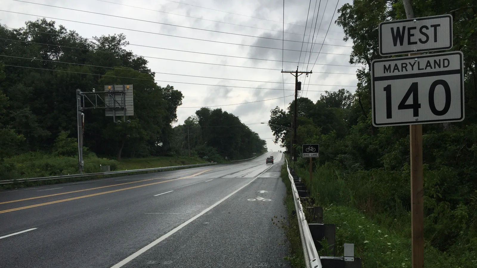 2016-08-21 10 16 44 View west along Maryland State Route 140 (Baltimore Boulevard) between Liberty Reservoir and Old Westminster Pike in Finksburg, Carroll County, Maryland.jpg